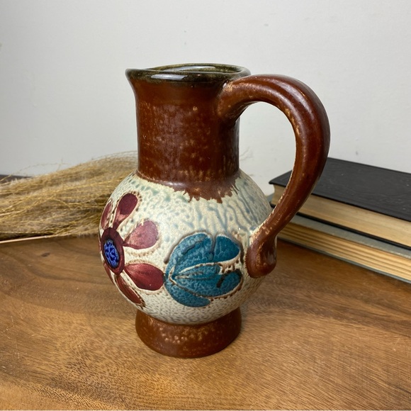 West Germany Pottery Vase, Floral Design, Mid Century Modern Pottery - Picture 3 of 10